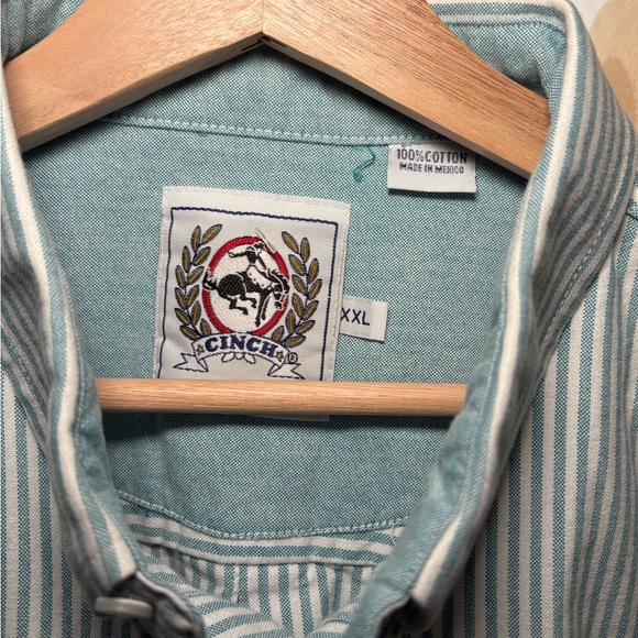 Cinch Button-Down Men’s Stripe Shirt Green/White XXL Classic Western 100% Cotton - Picture 2 of 5